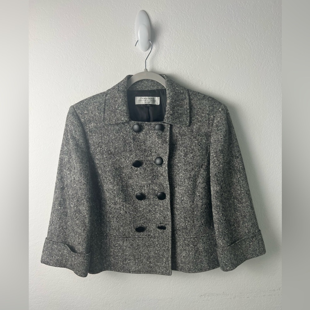Tahari Arthur S. Levine Black & White Wool Viscose Angora Tweed Blazer Jacket